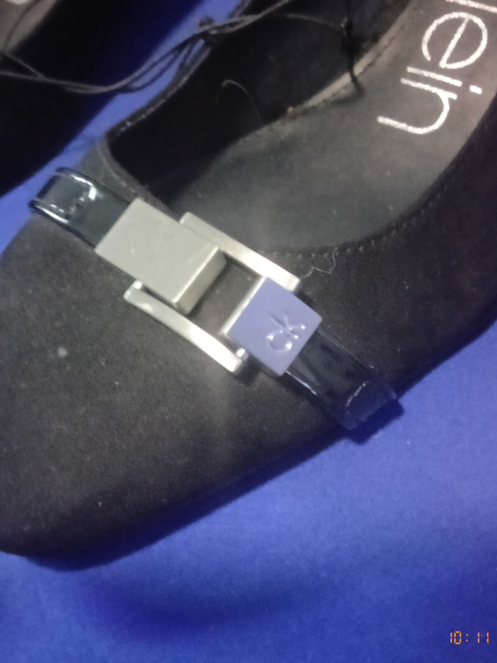 NWT Calvin Klein Avita2-R Black Suede Square Toe Buckle Pumps Heels Size 8 image 4